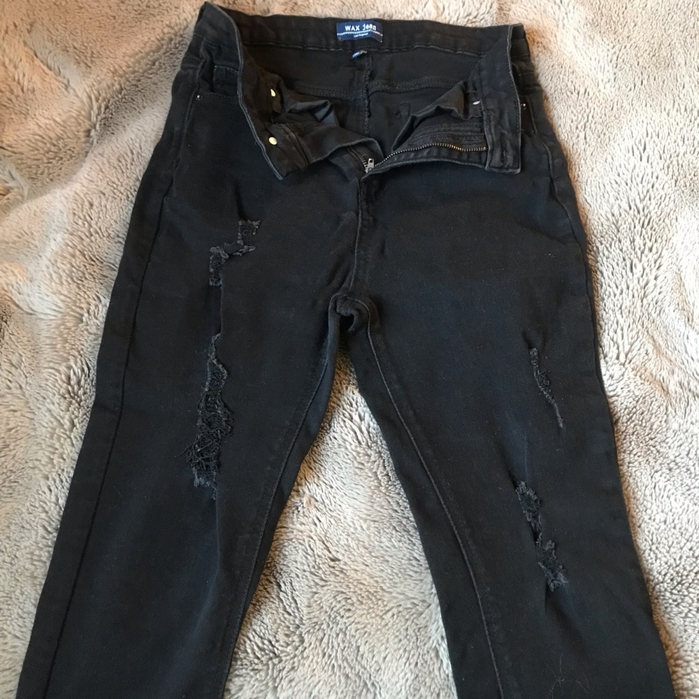 Black Ripped Wax Jeans